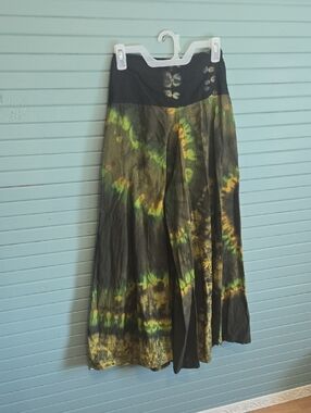 Shop Therapy Black Tie-Dye Palazzo Pants with Green & Yellow Accents